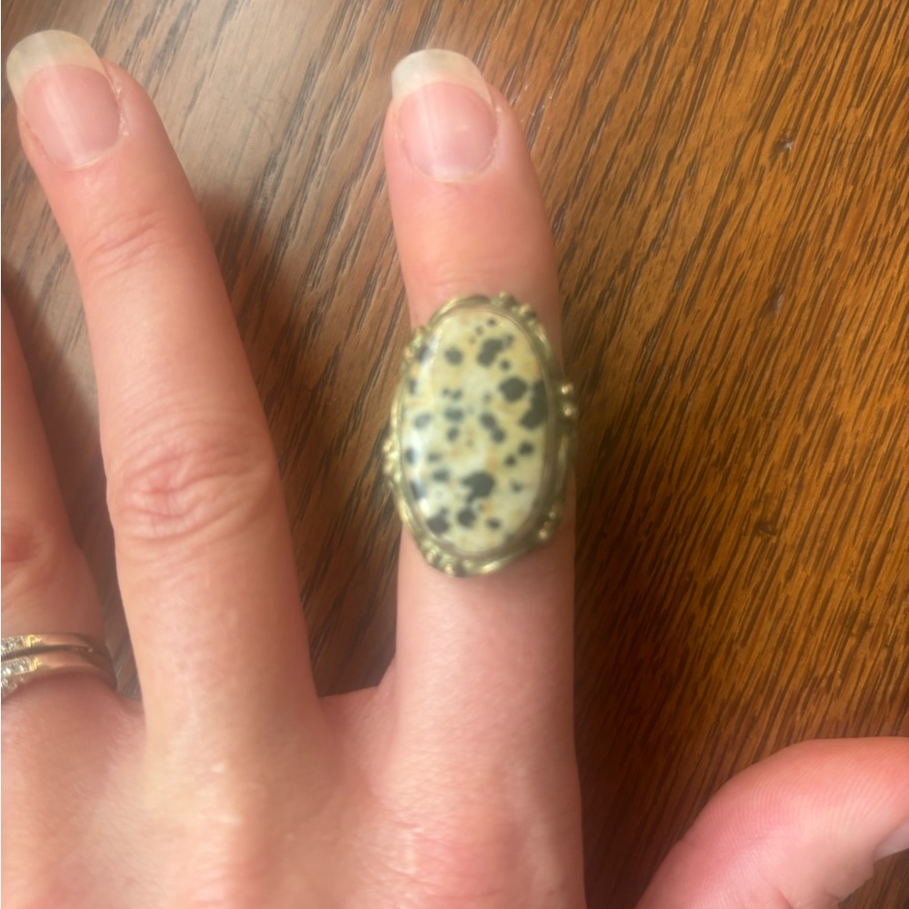 Large dalmatian stone sterling silver vintage ring size 7